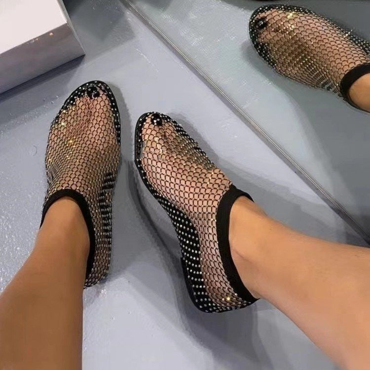 Plus Size Women Summer Round Hollow Diamond Crocs Summer Flat Shoes 5