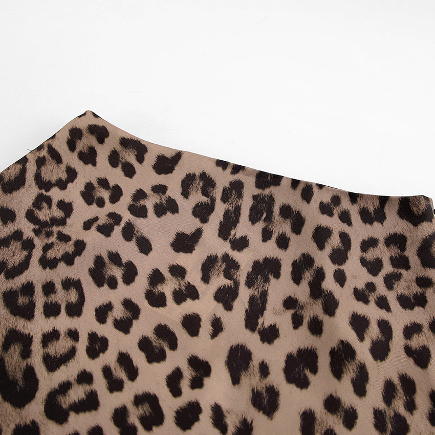 Women leopard print satin fishtail skirt 12