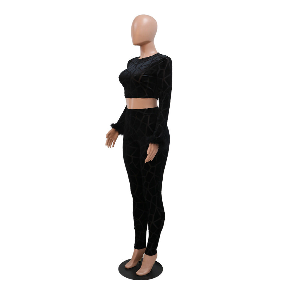 Long-sleeved short top with slim pencil pants fashion two-piece 10