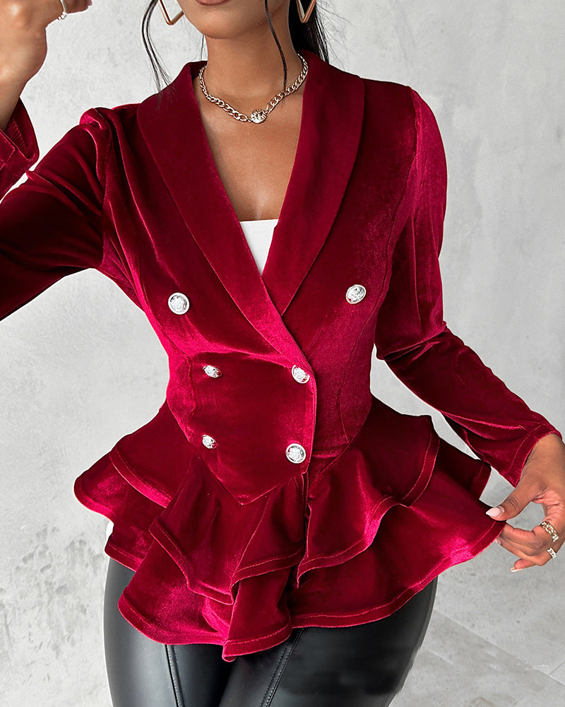Women Long Sleeve Velvet Blazer Jacket 4