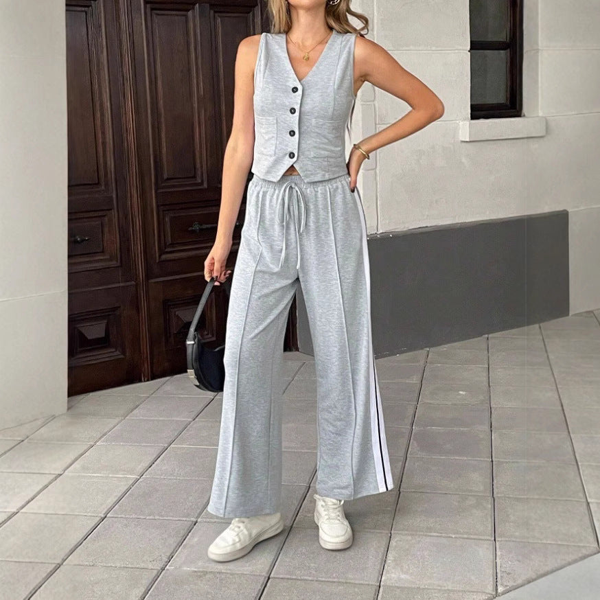 Women solid sleeveless top and pocket pants two-piece set 8