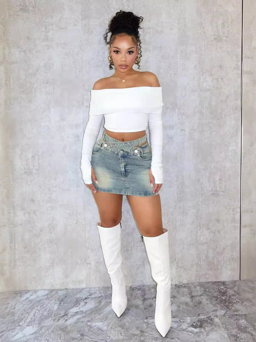 Women Bodycon Elastic Denim Mini Skirt 4