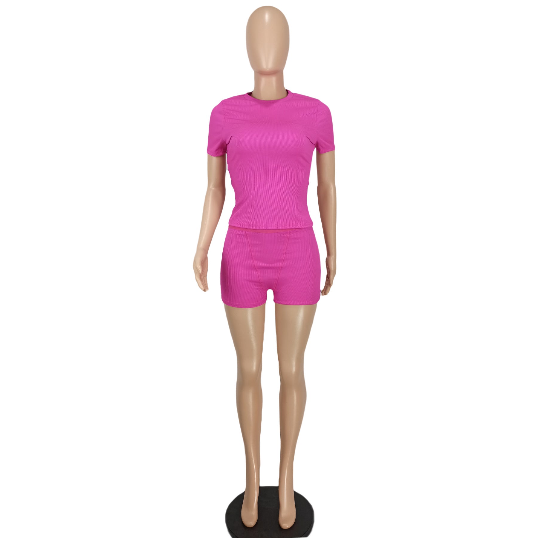 Women Sexy Solid Short Sleeve Top and Shorts Two-piece Set 22