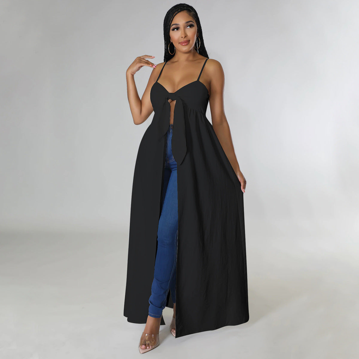 Women Sexy strap Irregular V-neck Slit Long T-Shirt 3