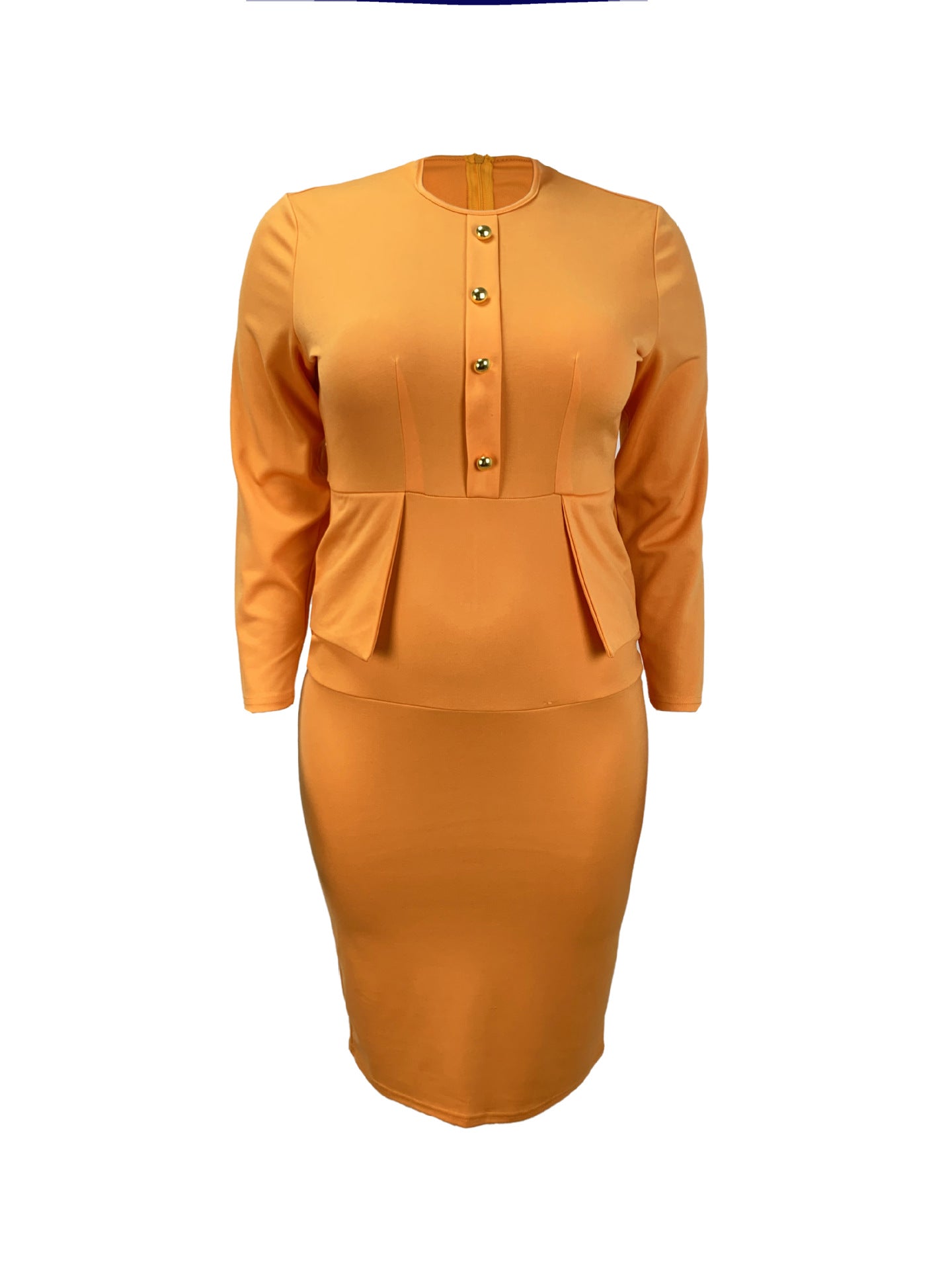 Women's Clothing Plus Size Chic Career Elegant Slim Waist Solid Color Bodycon Dress 4