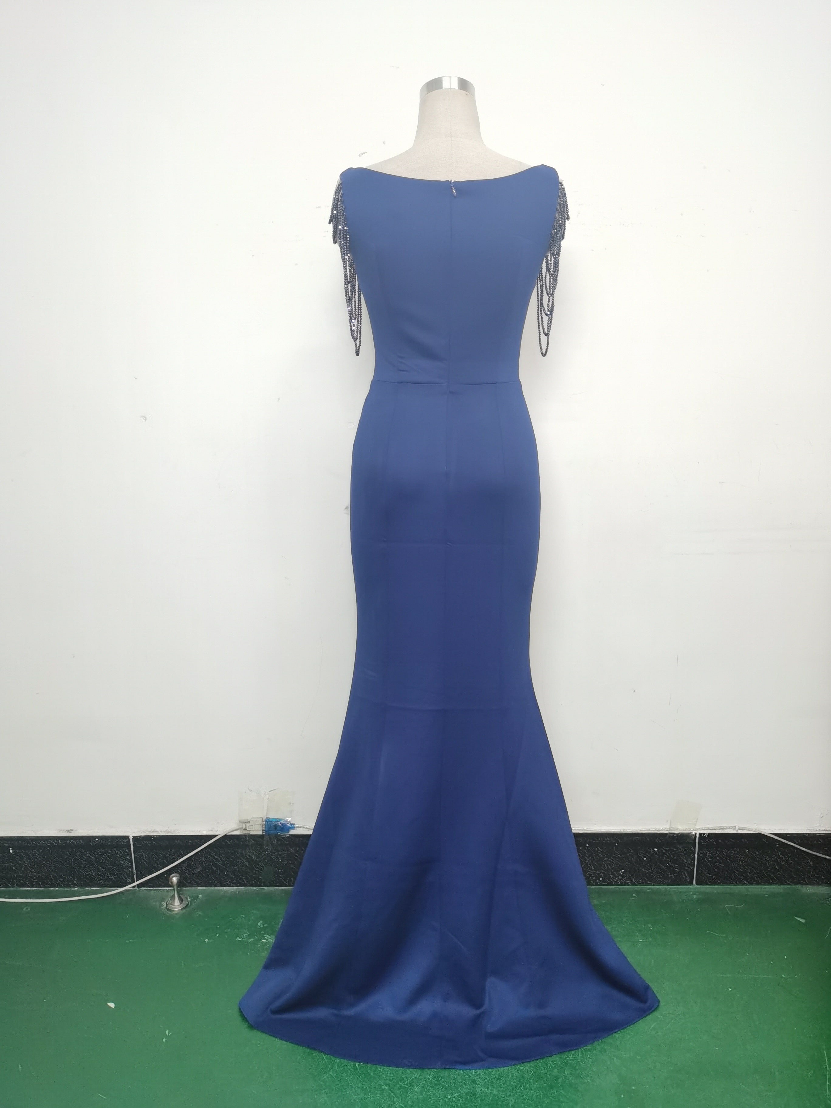 Women Beaded See-Through Mesh Split Evening Dress 32