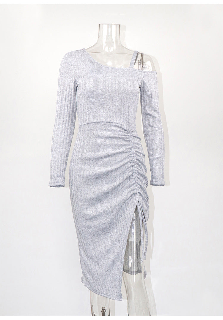 Irregular Strapless Dress Sexy Slim Waist Pleated Bodycon Dress 7