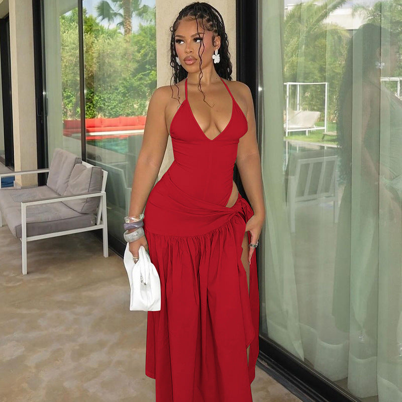 Women's autumn fashion sexy Low Back bodysuit slim lace-up skirt set 7