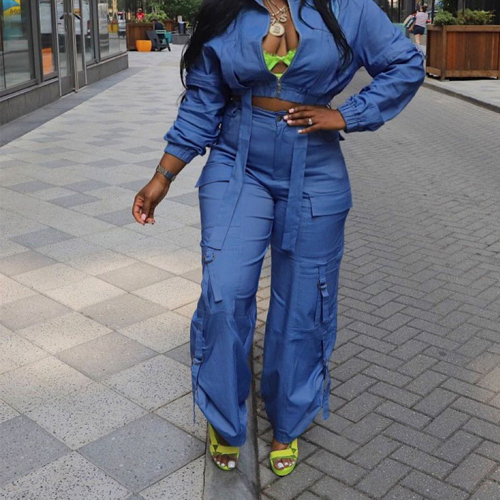 Women Summer Pockets Drawstring Loose Zipper Casual Pants 3