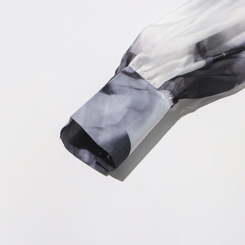 Women Vintage Paint Print Belt V-neck Long Sleeve Dress 33