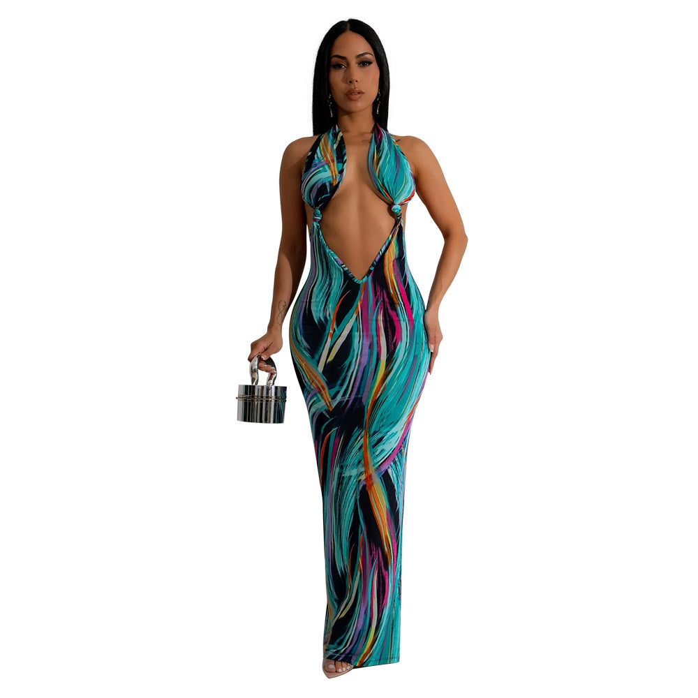 Women Sexy Backless Halter Neck Maxi Dress 7