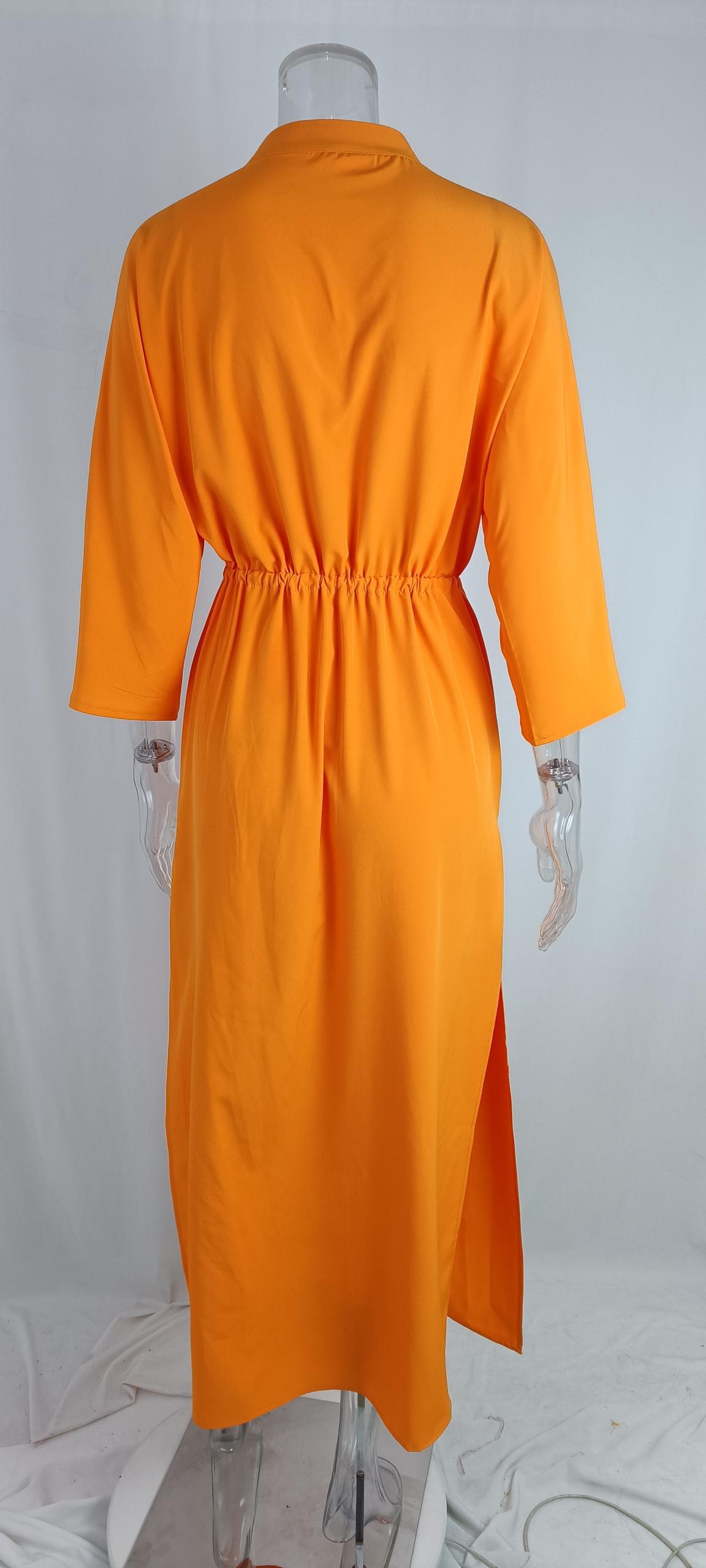 Fall Women Casual Fashion Stand Collar Slit Maxi Solid Dress 10