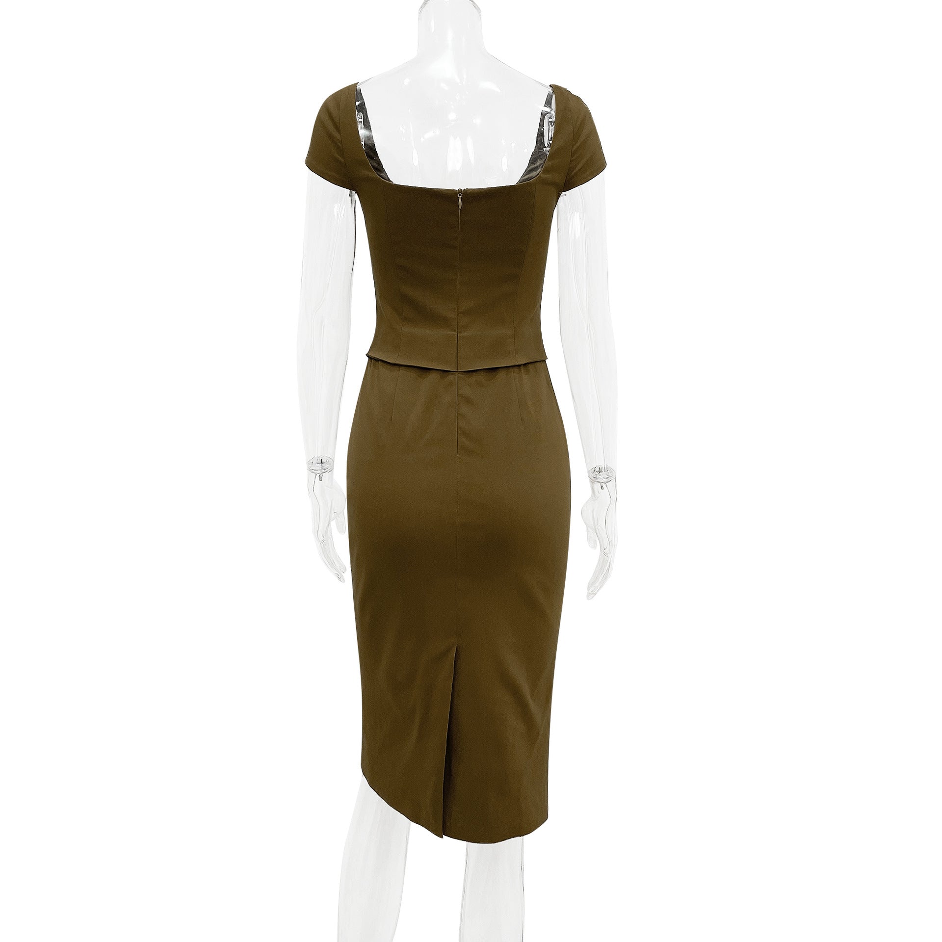 Women Square Neck Backless French Bodycon Dress 12