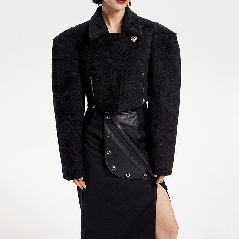 Contoured Wide Shoulder Short Coat Women Winter Chic Trendy Jacket 4
