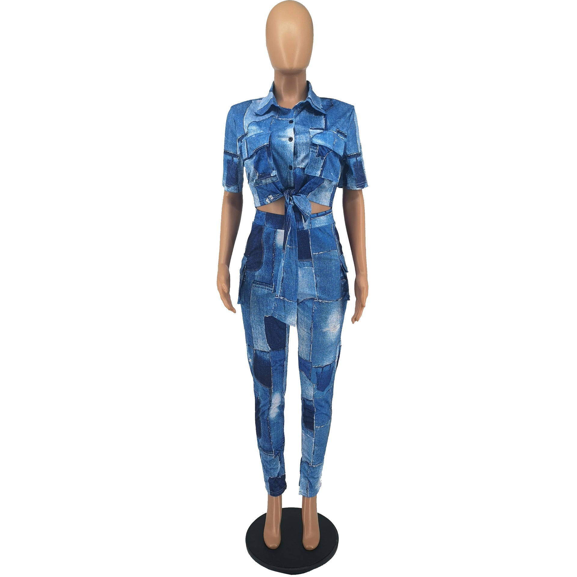 Women Fall Winter Fashion Print Cargo Style Casual Two-Piece Pants Set 15