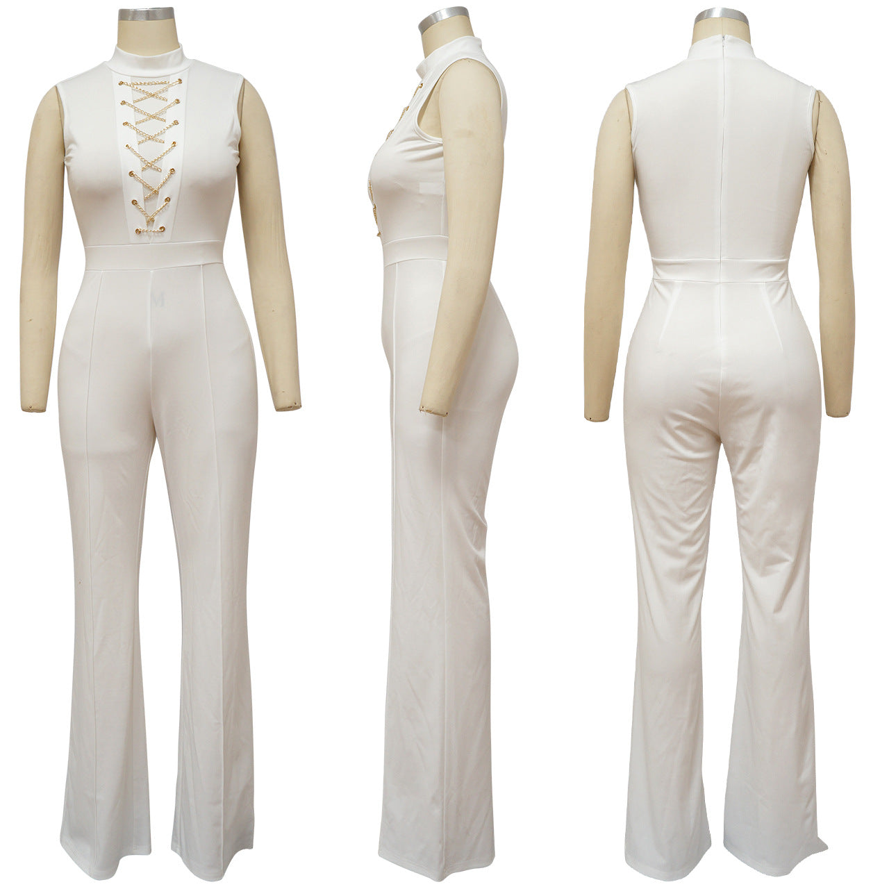 Women's Sexy Solid Color Sleeveless Round Neck Wide-Leg Jumpsuit 9