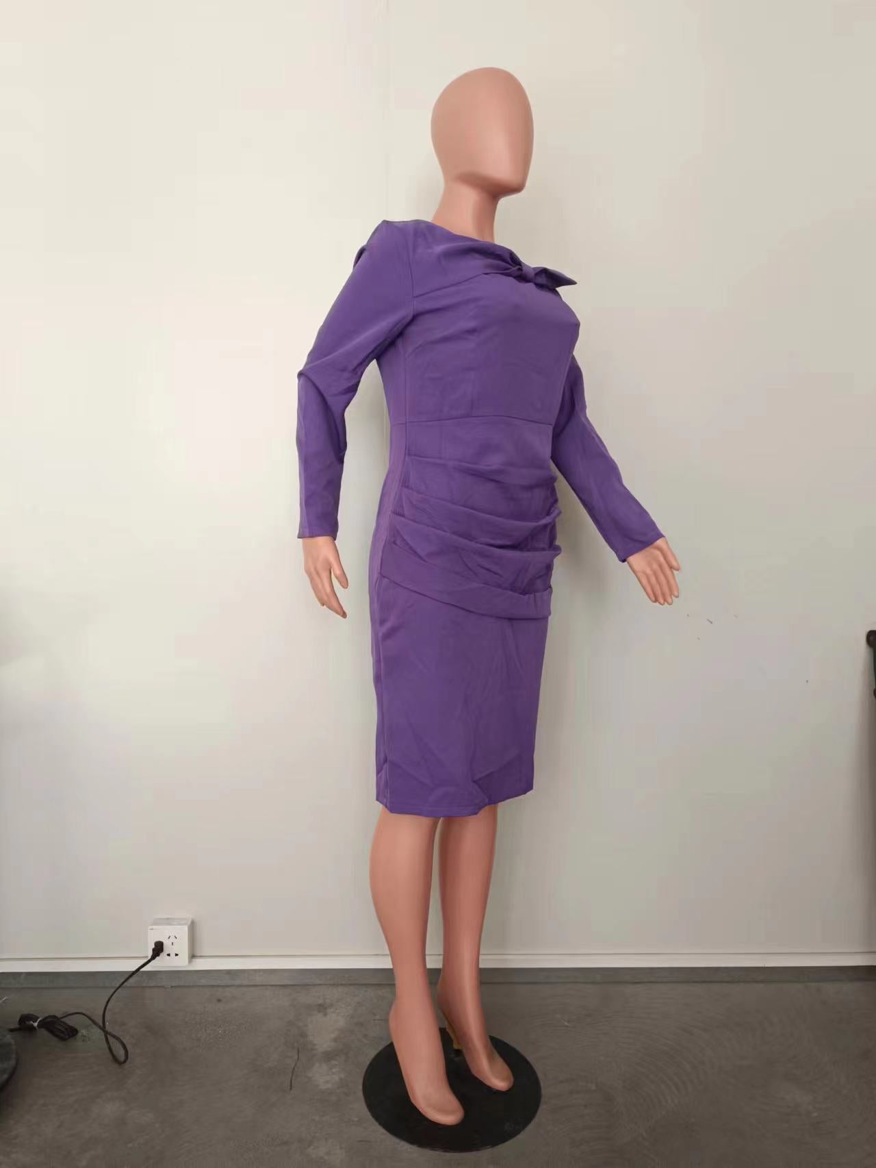 Women Solid Long Sleeve Patchwork Dress 16