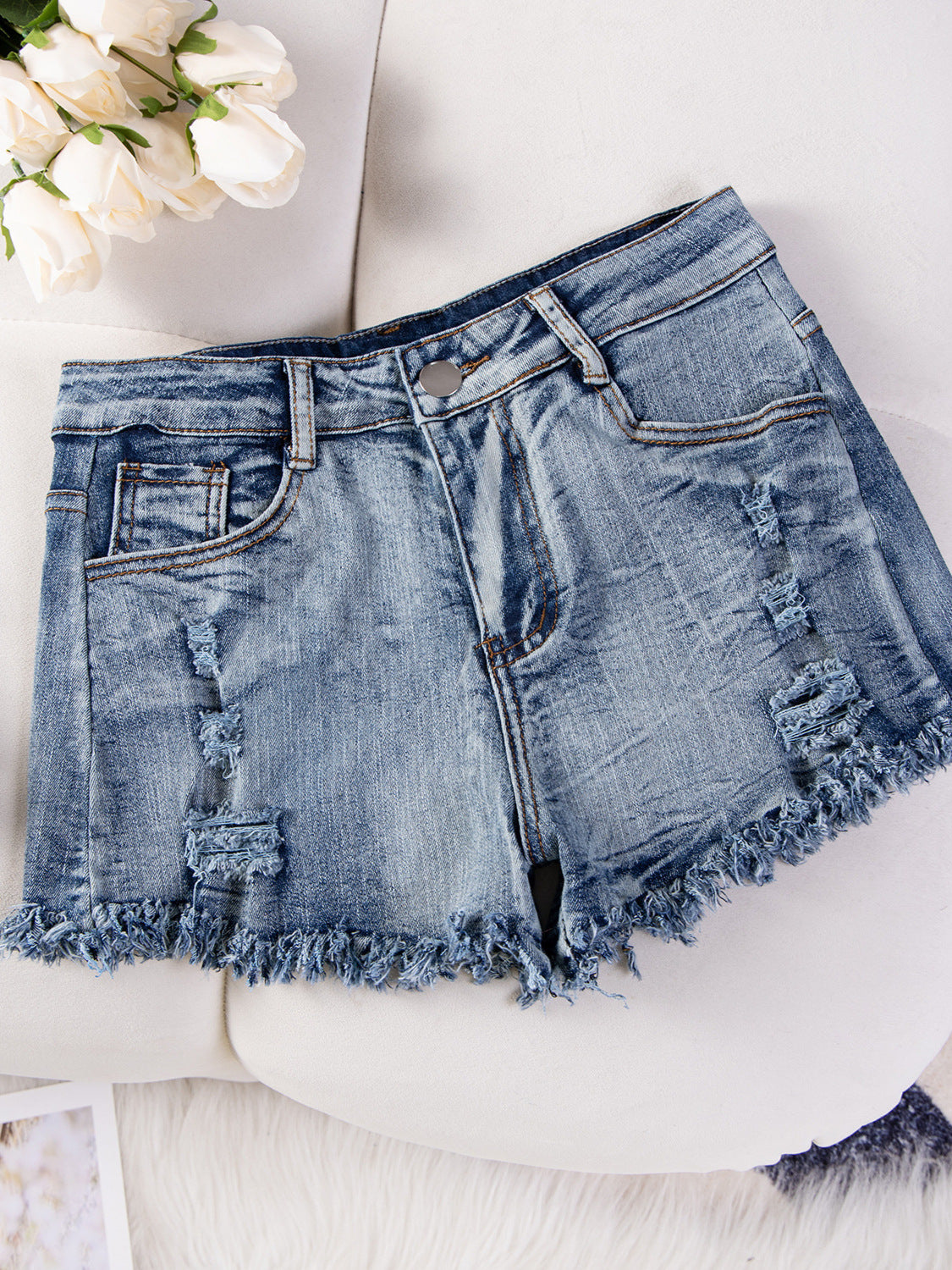 Sexy Casual High-Waist Plus Size Ripped Denim Shorts 6