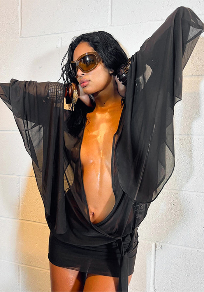 Women's Clothing Sexy Mesh Low-Cut Mini Short Dress