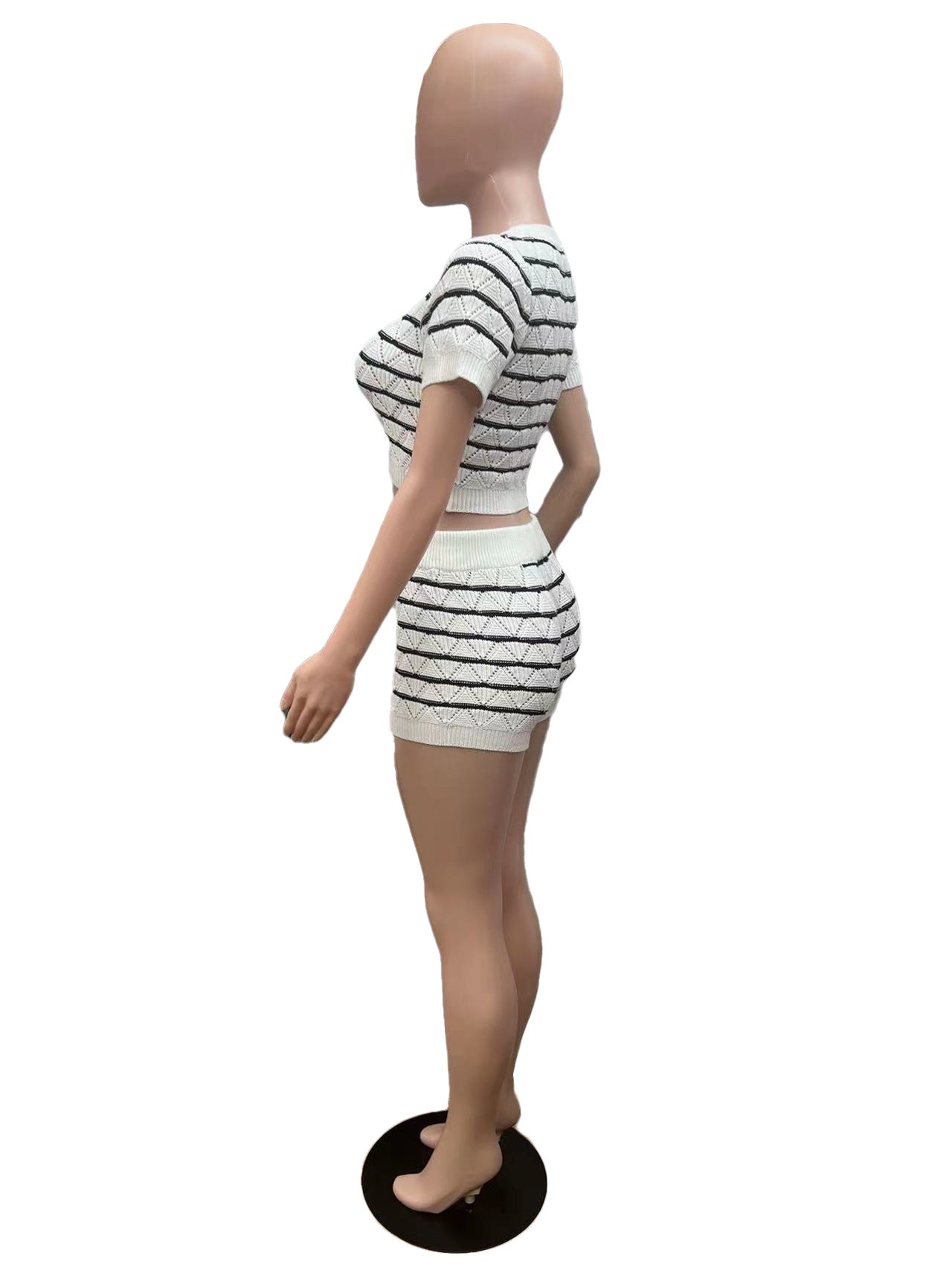 Women Casual Sweater Striped Top and Shorts Two-piece Set 12