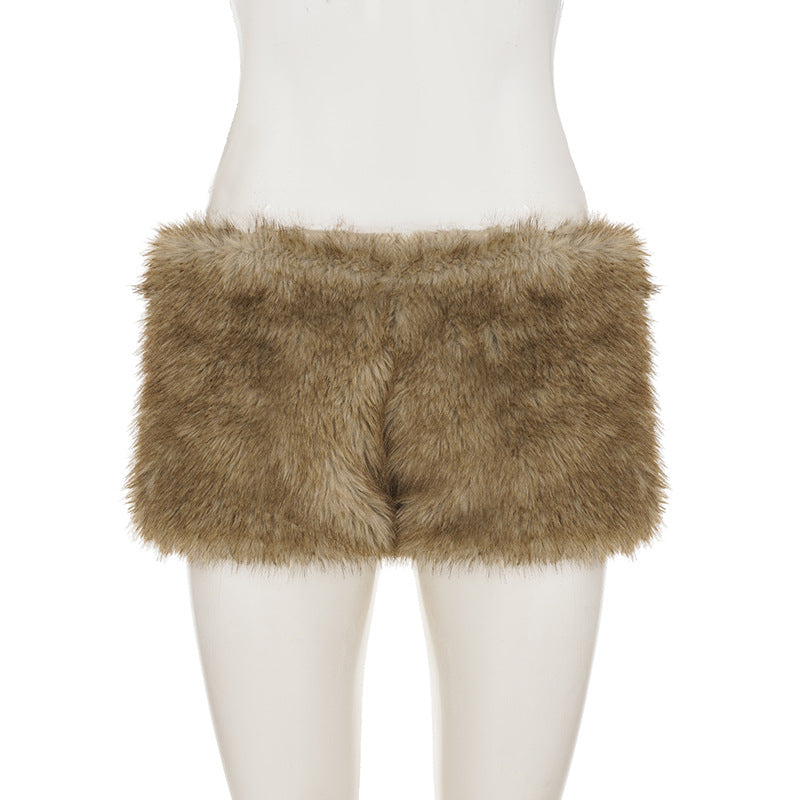 Women sexy fur solid shorts 10