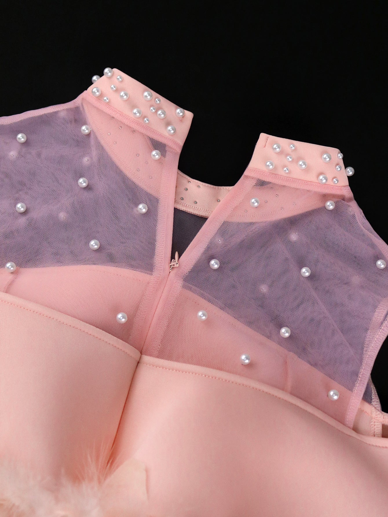 Women Formal Party See-Through Off-Shoulder Feather Dress 6