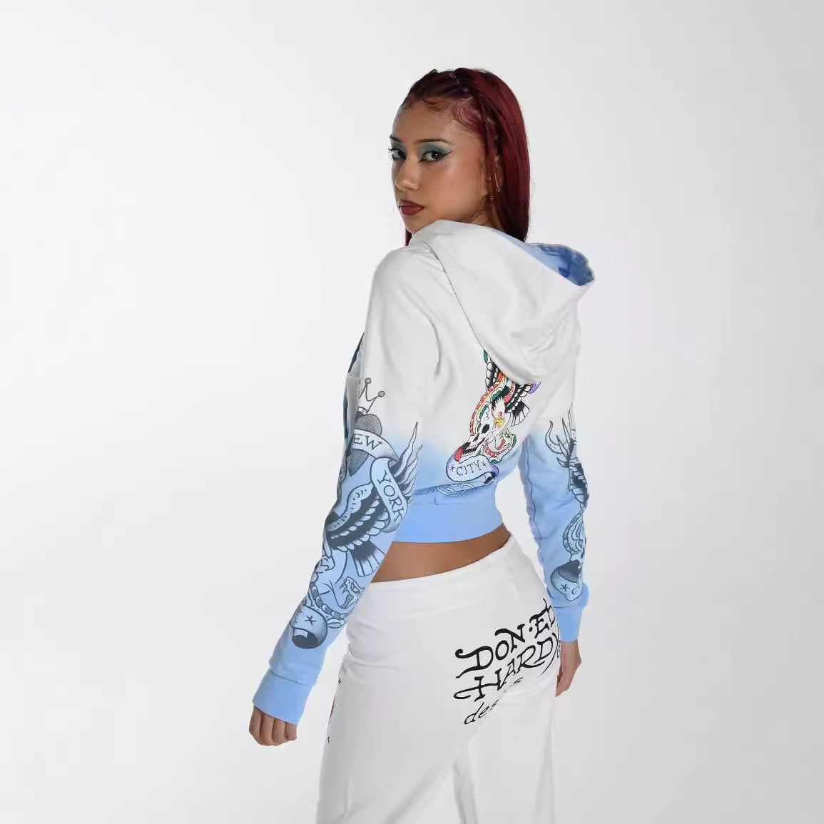 Women's fashion Print zipper hooded Casual two piece tracksuit 3