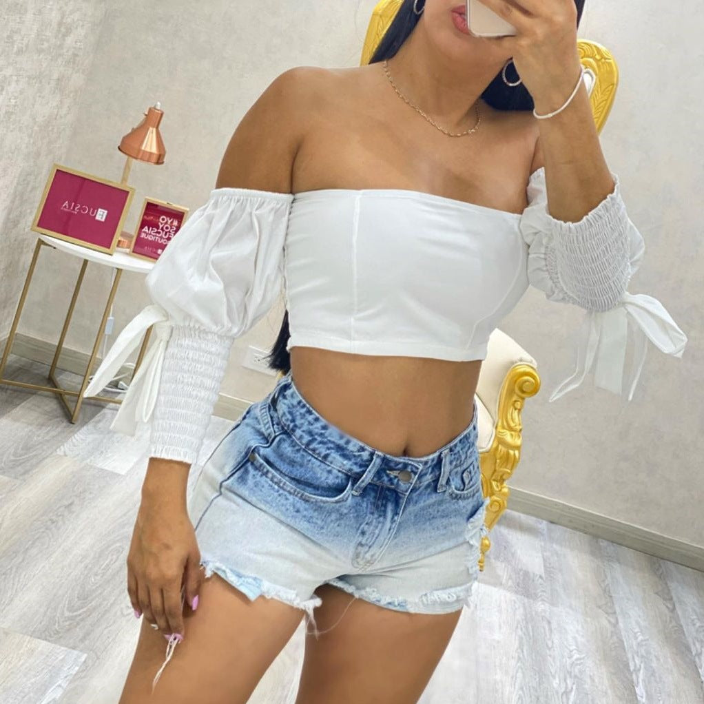 Summer Women's High Waist Slim Fit Gradient Denim Shorts 5