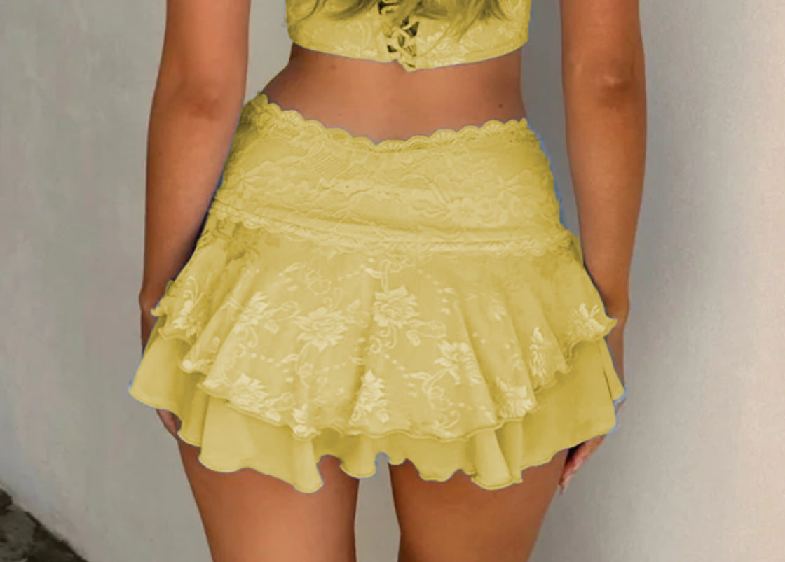 Women lace pleated multi-layer stacked skirt 8