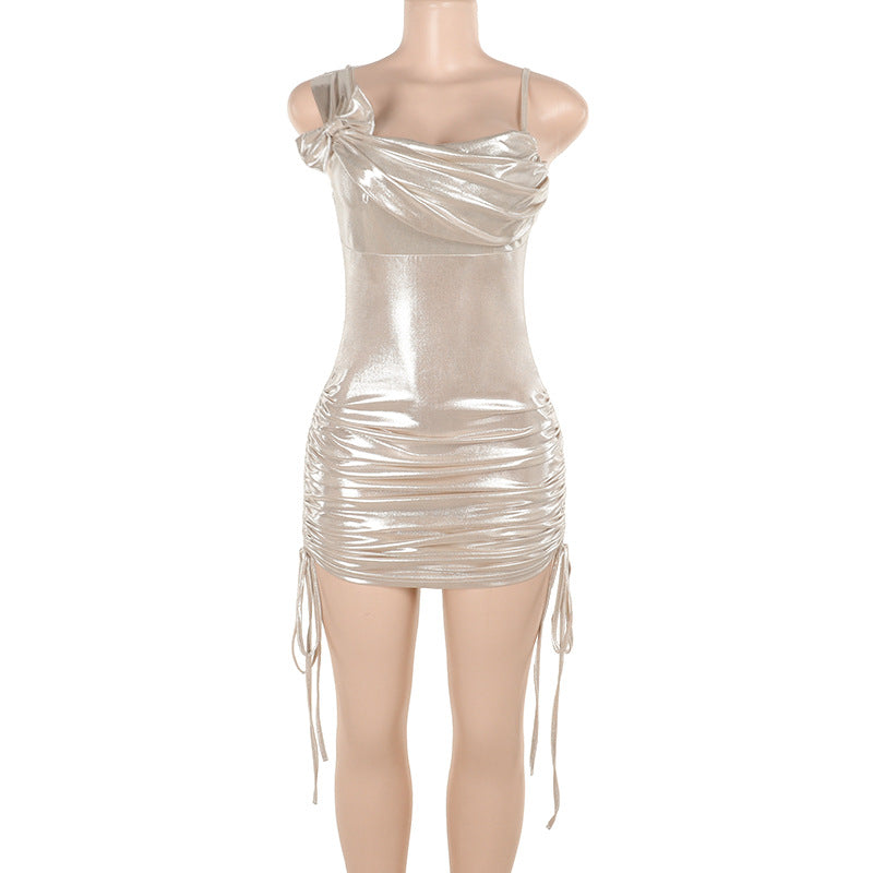 Women Fall Suspender Drawstring Bowknot Dress 8