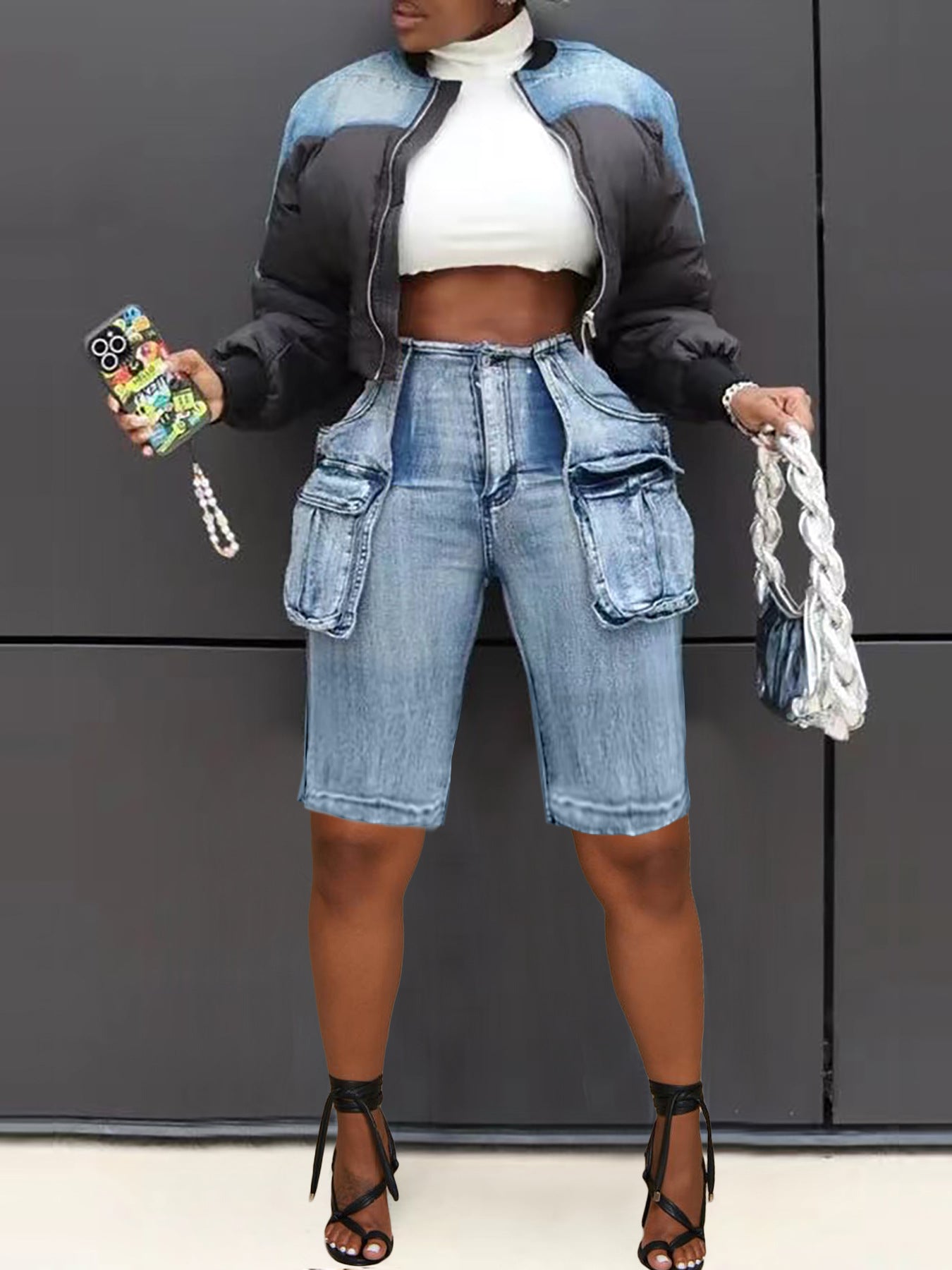 Summer Retro Cargo Denim Shorts