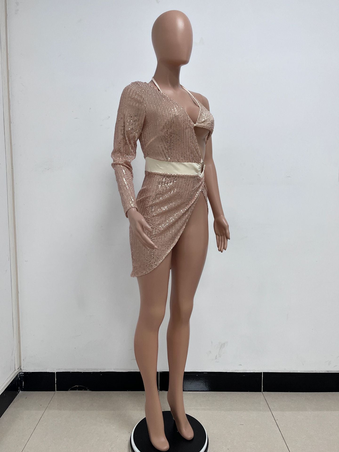 Skirt Summer Women's Sequin Bra Long Sleeve Low Back Dress Nightclub Two Piece Set 19