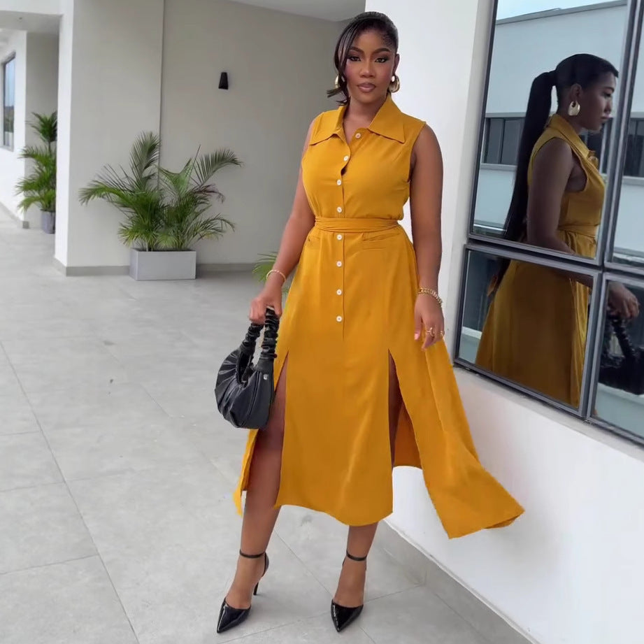 African Women's Loose Elegant Belt Slim Fit Vest Dress Plus Size Trendy Maxi Dress 5