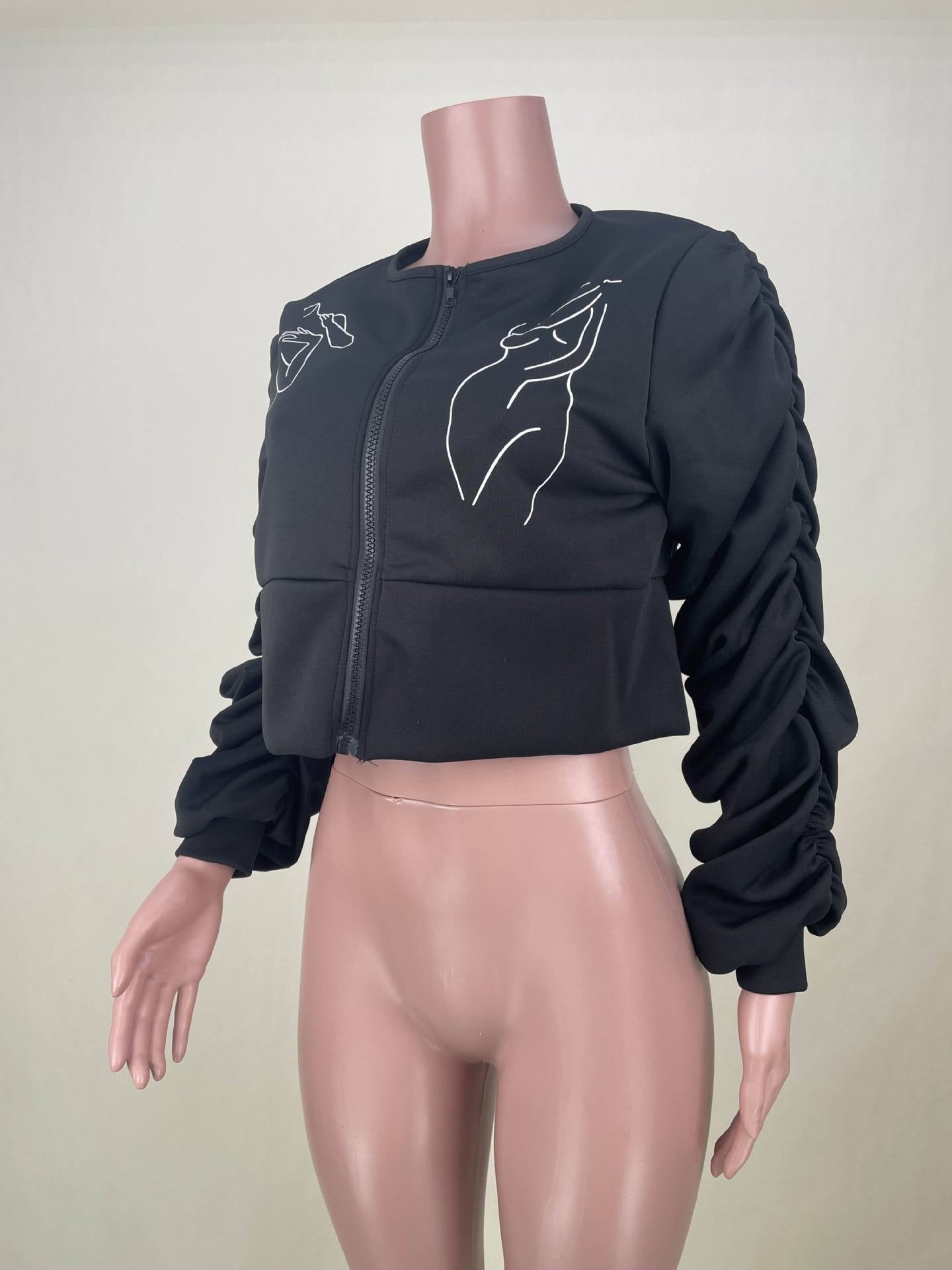 Women Sexy Printed Line Puff Sleeve Top 17