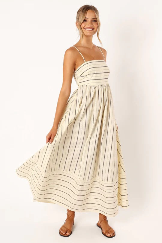 Striped sleeveless straps backless casual dress