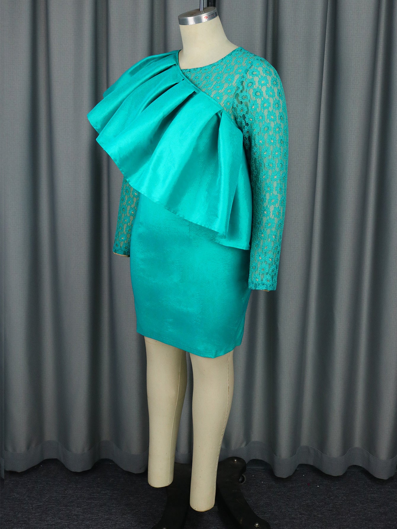 Women Elegant Lace Sleeve Formal Party Party Ruffle Dress 9