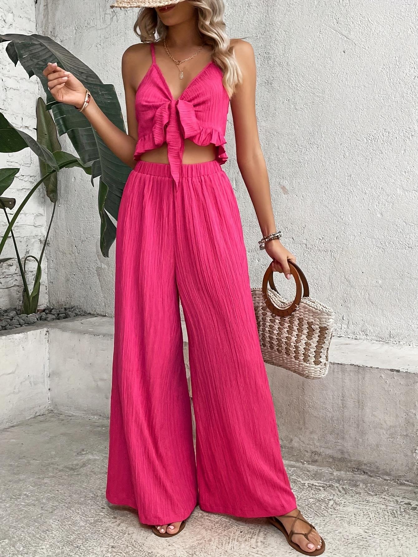 Women's Two-Piece Strap Vest Wide Leg Pants Spring and Summer Two-Piece Outfit