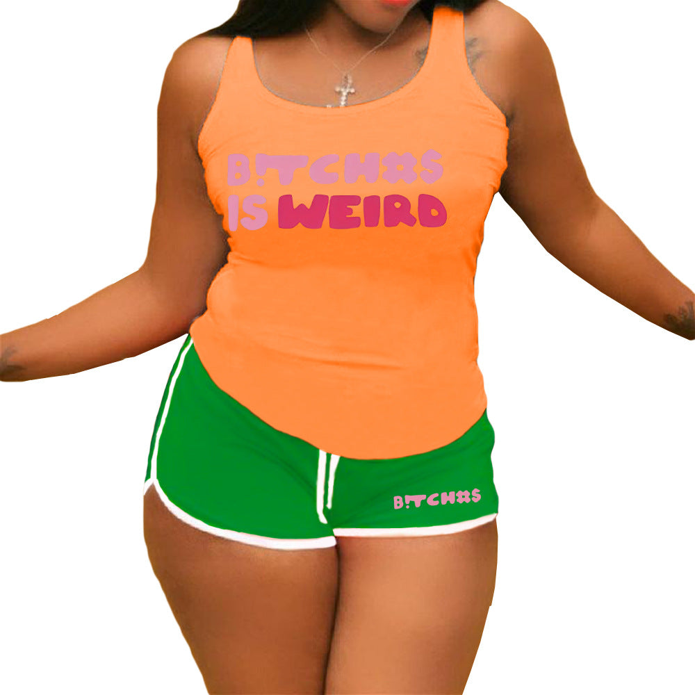 Women vest shorts sports yoga two piece set 17