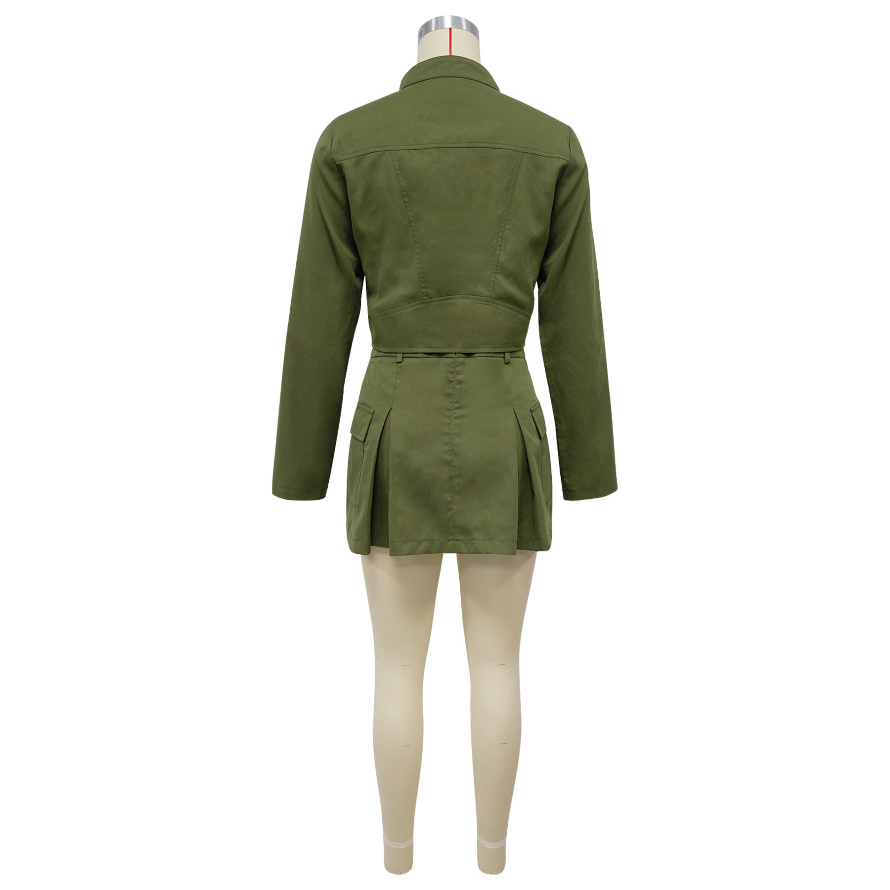 Women's Long Sleeve Zipper Top Sexy Short Skirt Two-Piece Set 12