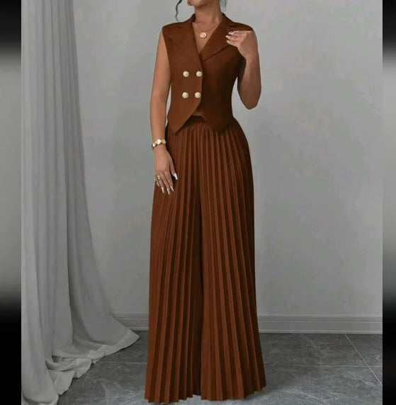 Women's Vest and Pleated Pants Suit Fashionable Wear 14