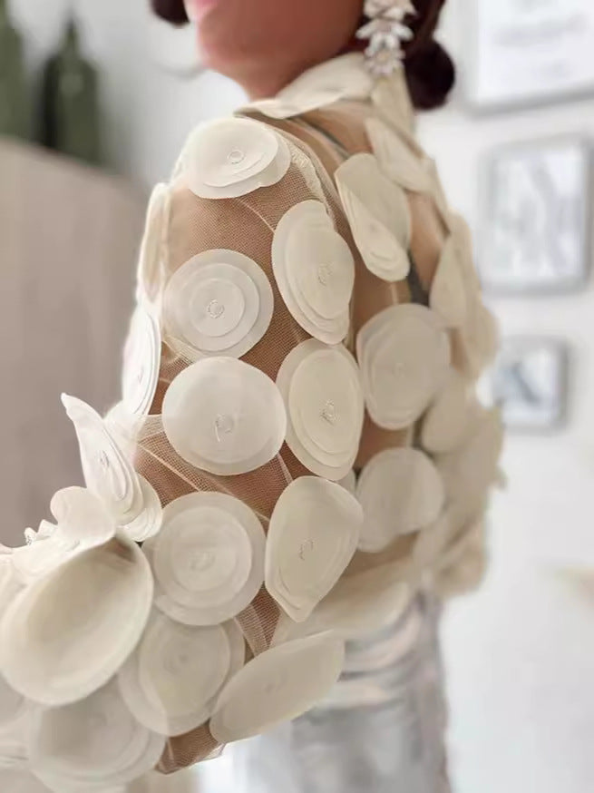 See-Through Mesh Embroidered Long Sleeve Shirt 5