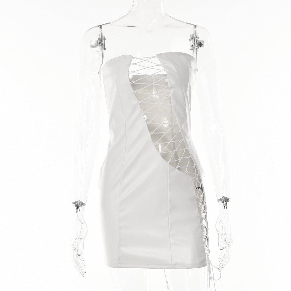 Women's Winter Sexy Strapless Lace-Up Slim Waist Bodycon Women's Dress 9