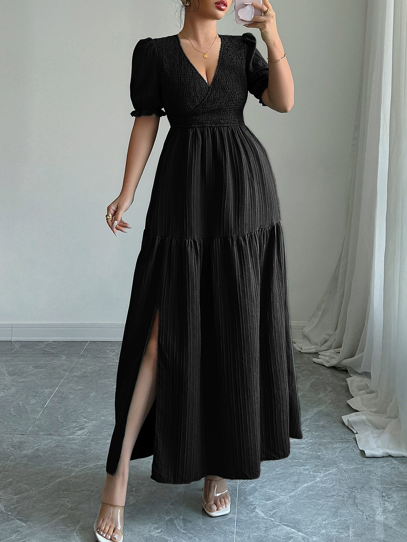 Spring/Summer Women's Chic Elegant Deep-V Neck Long Dress 6