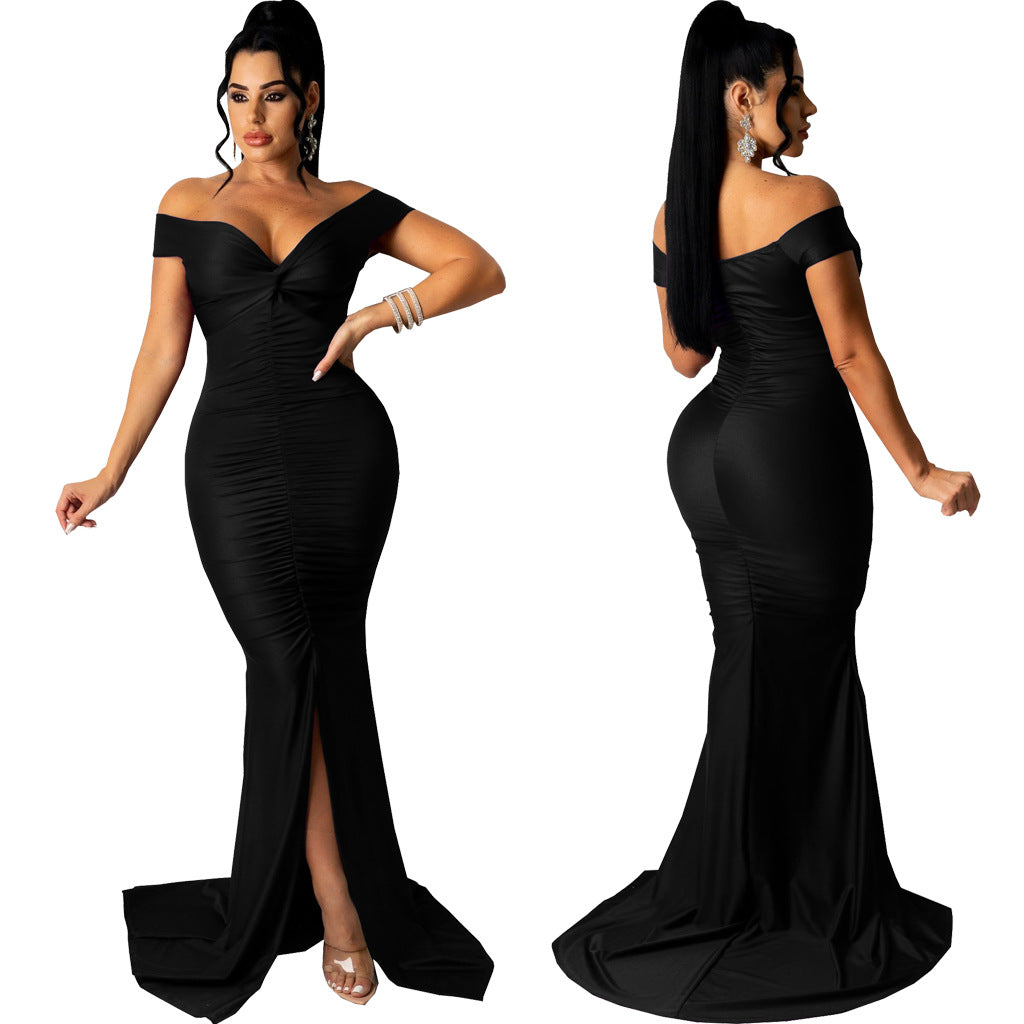 Women Sexy V Neck Slightly Wrinkled Dress 6