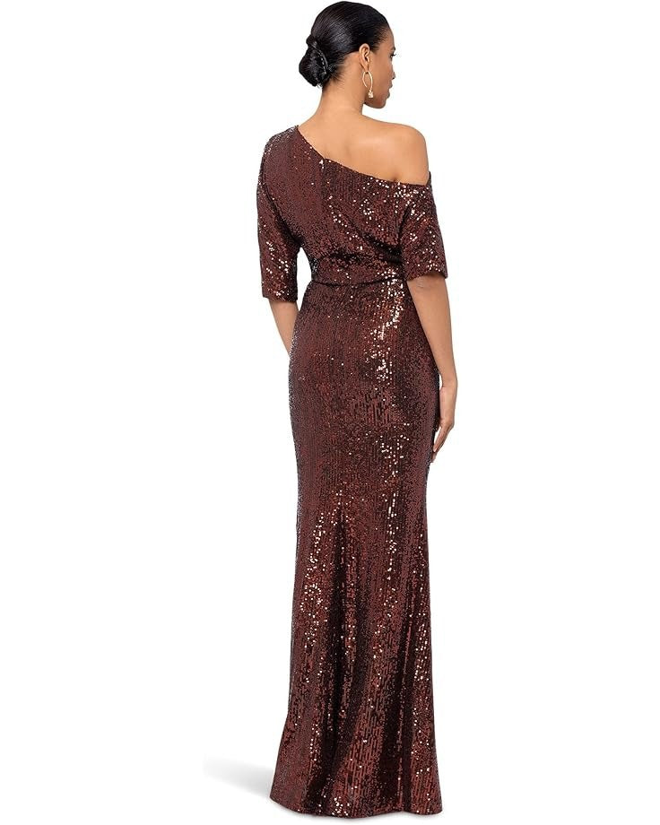 spring and autumn sequin fashion Slash Shoulder evening dress 5