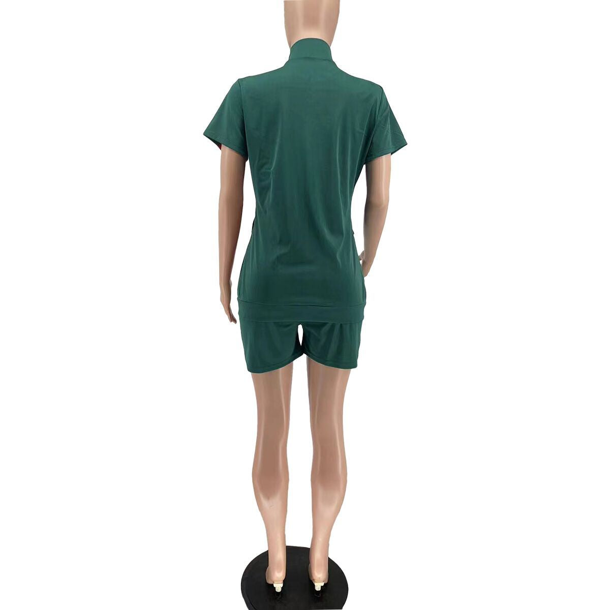 Women's Sports Casual Fashion Zip Pocket Top Shorts Two-Piece Set 22