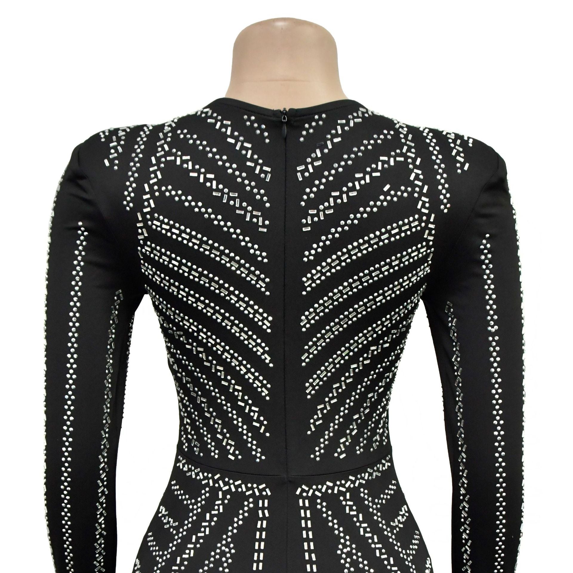 Fashion Women's Solid Color Beaded Long Sleeve Slit Maxi Dress 19