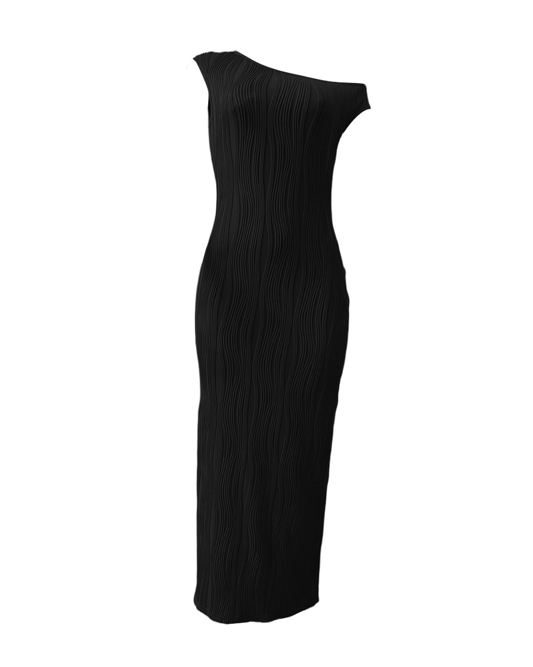 Fashion Ripple Slash Shoulder Slim Long Dress 10