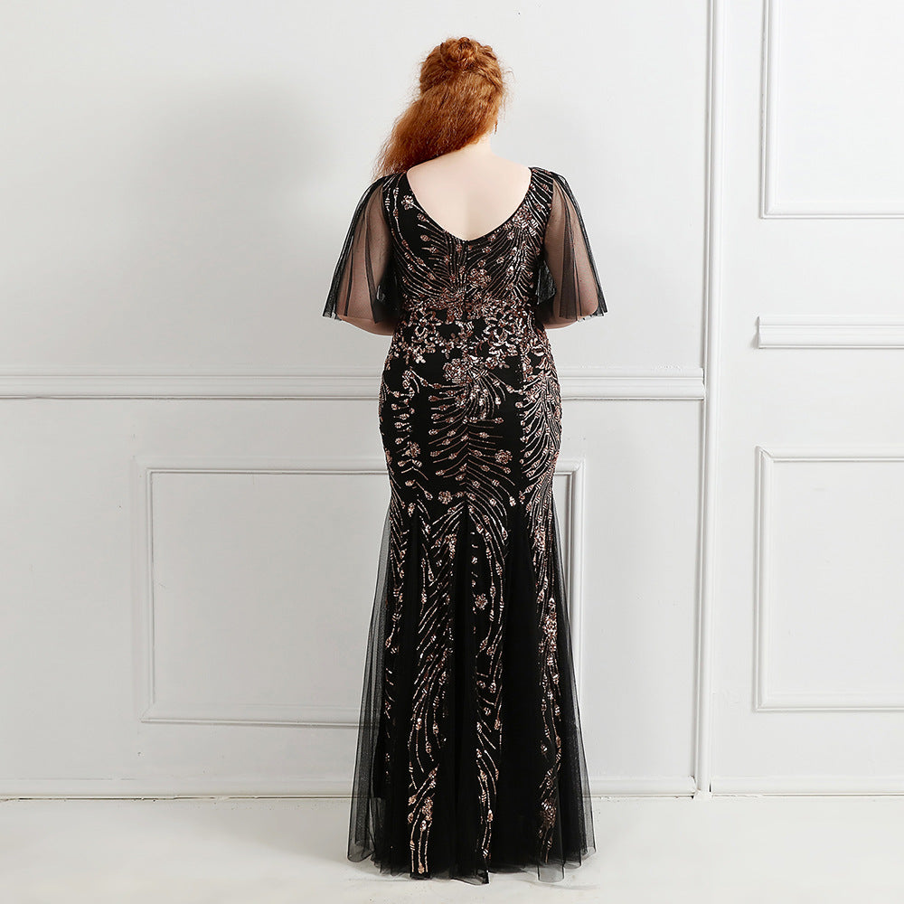 Plus Size Women Sequin Lace Half Sleeve Formal Party Evening Dress 3