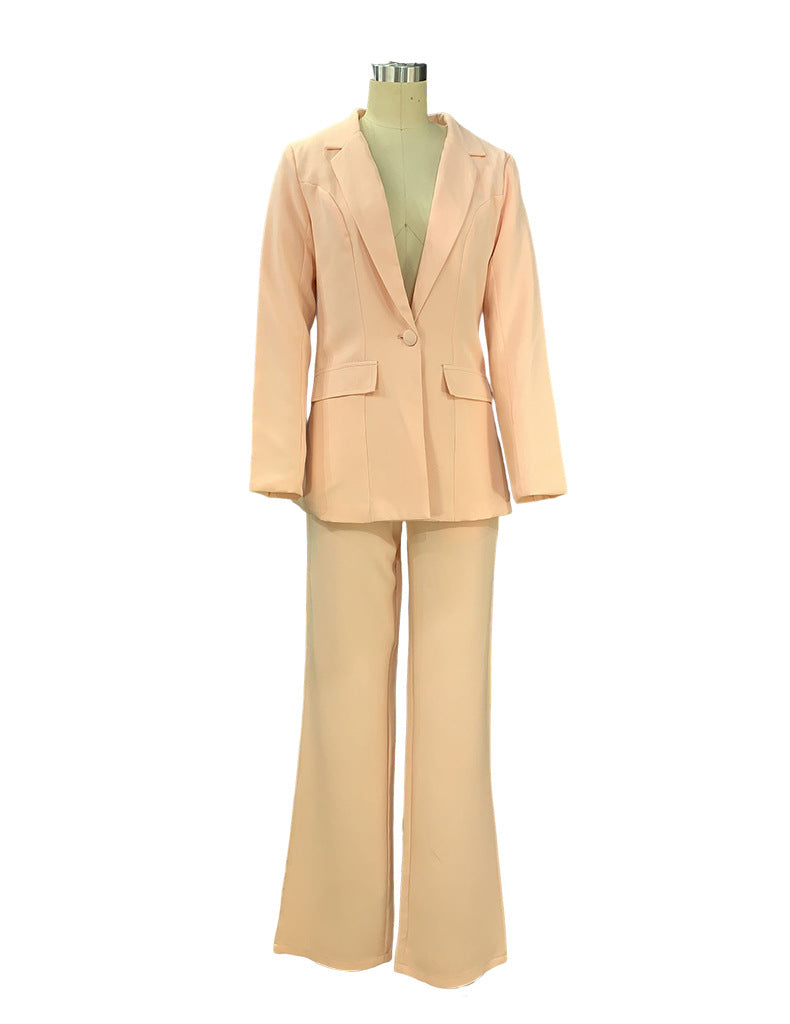 Spring Women's Fashion Chic Long Sleeve Blazer With Straight Pants Set 12